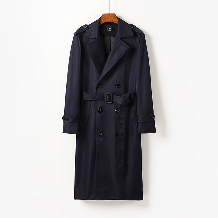 Men's Water-Repellent Double-Breasted Trench Coat with Tie Belt and Epaulettes Mune Fashion