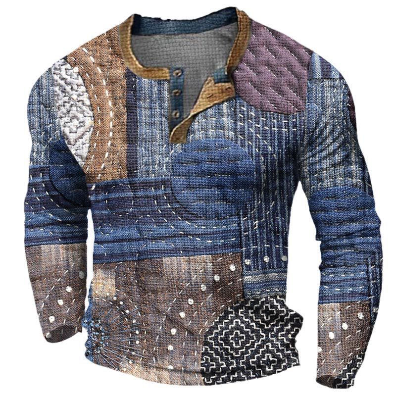 Men's Fashion Long Sleeve Shirt with Ethno Pattern Mune Fashion
