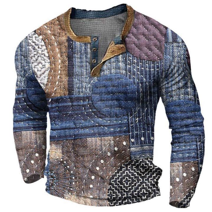 Men's Fashion Long Sleeve Shirt with Ethno Pattern Mune Fashion