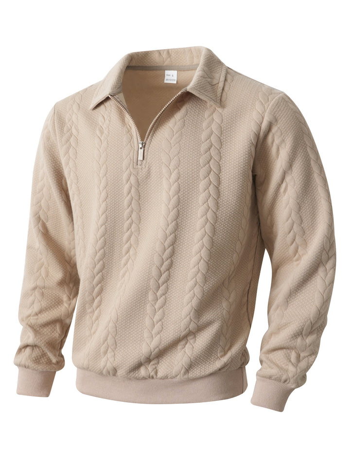 Men's half-zip pullover with kent collar, cable knit structure and ribbed hem Mune Fashion