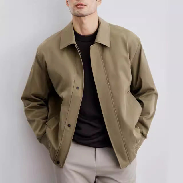 Men's light bomber jacket with shirt collar, concealed snap button placket, and elastic cuffs Mune Fashion