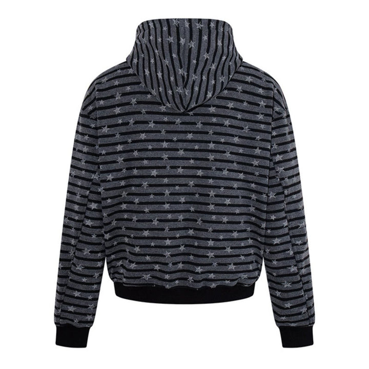 Women Casual Hooded Zip Jacket in Striped Jacquard with Star Structure Mune Fashion