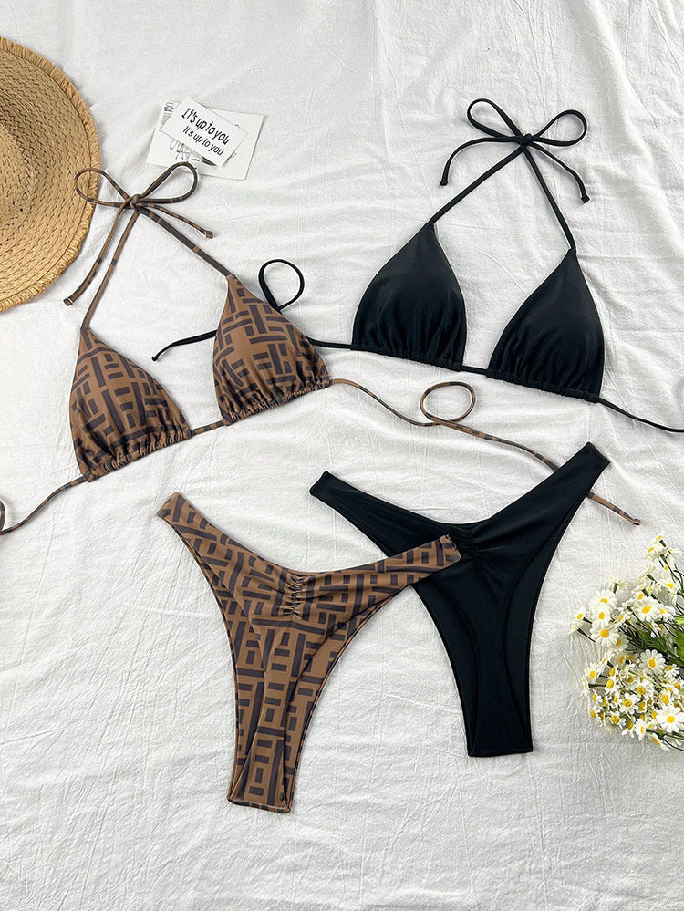Women's Triangle Bikini Set with Floral and Animal Design Mune Fashion