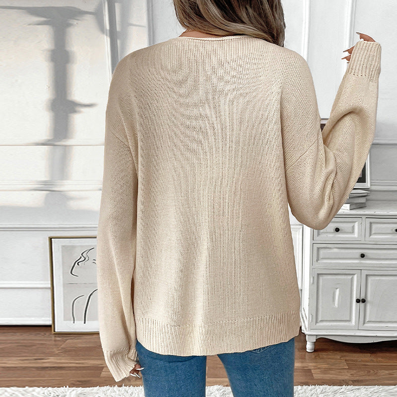 Women Playful Knit Sweater with Waist Drawstring Mune Fashion