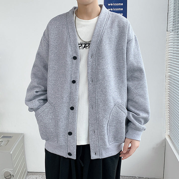 Men's oversized knit cardigan with V-neck, patch round pockets and casual drop shoulder silhouette Mune Fashion