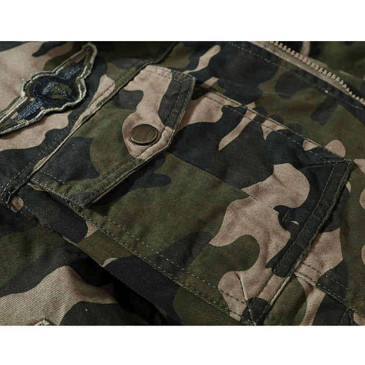 Men's field jacket in camouflage pattern with teddy fleece lining, multiple pockets and shoulder epaulets Mune Fashion