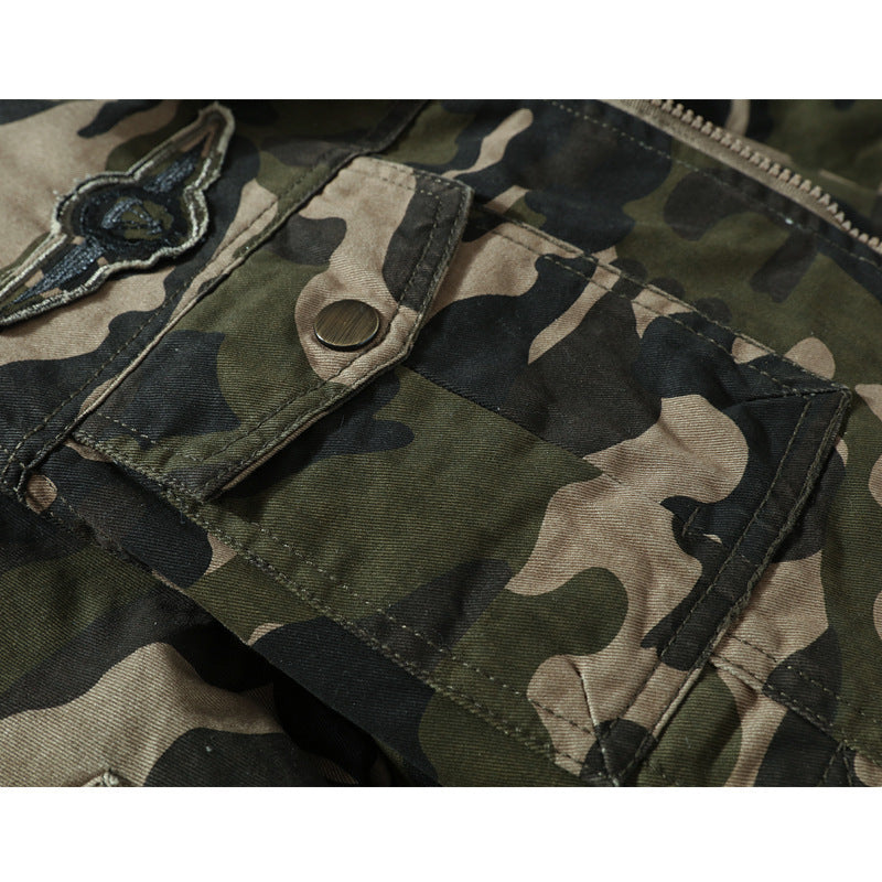 Men's Camouflage Field Jacket with Sherpa Lining and Multifunctional Utility Pockets Mune Fashion