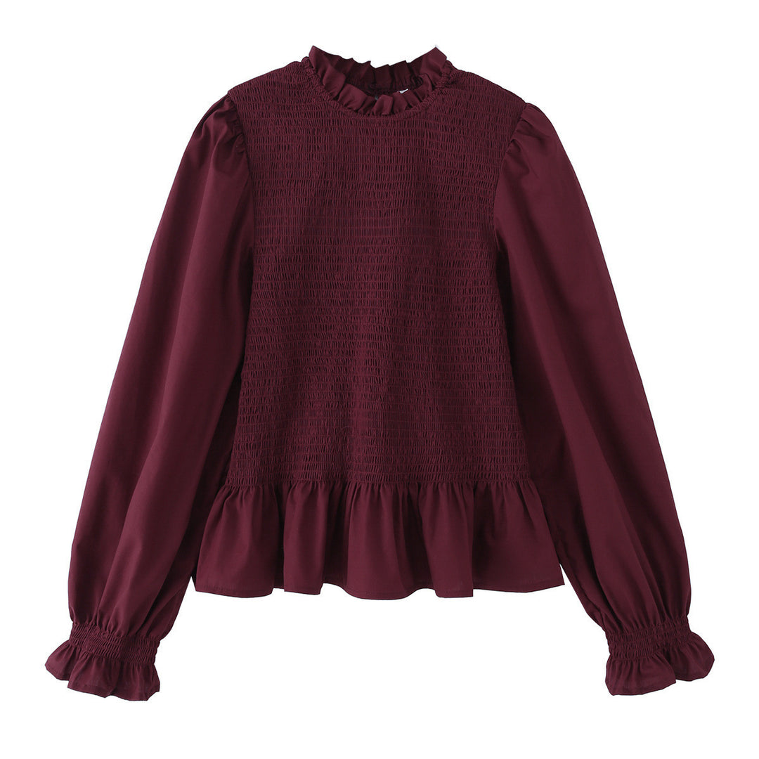 Women 10+ lightweight smock blouse shirt with ruffle collar, balloon sleeves and peplum Mune Fashion