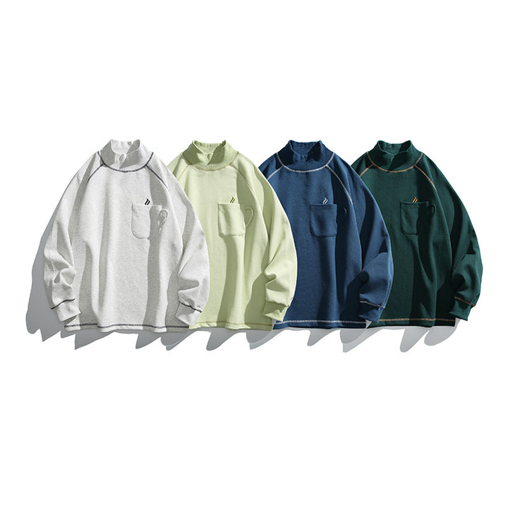 Unisex Oversize-Half-Collar Sweatshirt with Raglan Sleeves and Brust Pocket Mune Fashion