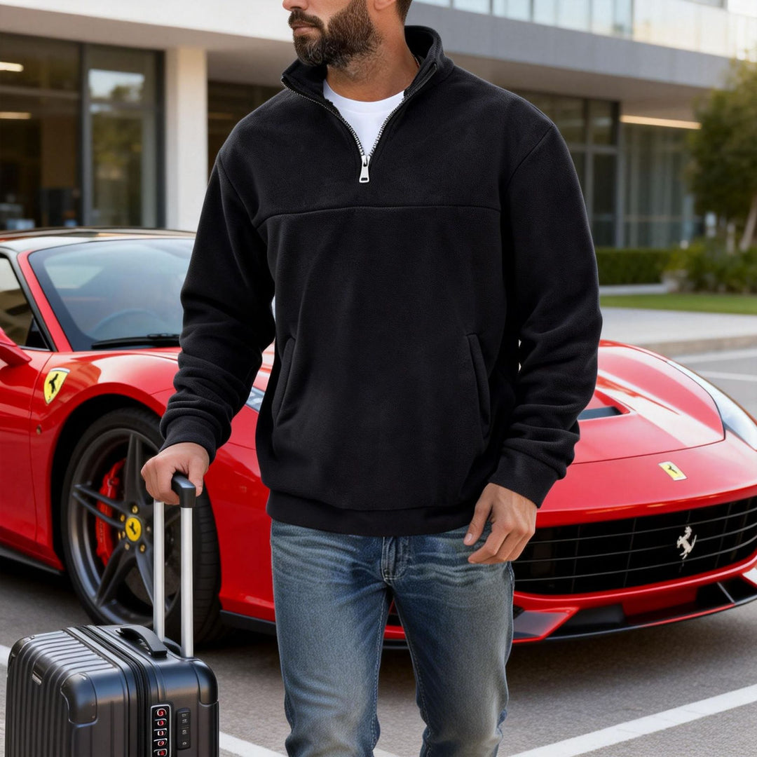 Men's nano warmer fleece half-zip pullover with stand-up collar, kangaroo pocket, and relaxed fit Mune Fashion