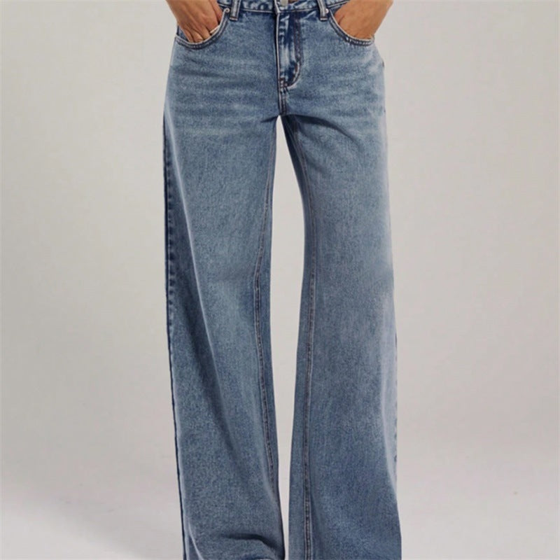Women's High-Waisted Denim Pants with Extra Wide Leg and Clean Vintage Wash Mune Fashion