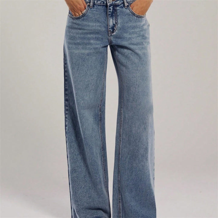 Women's High-Waisted Denim Pants with Extra Wide Leg and Clean Vintage Wash Mune Fashion