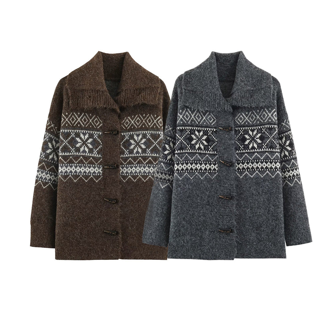 Women's Norwegian patterned wool blend duffle coat with shawl collar and toggle fastenings Mune Fashion