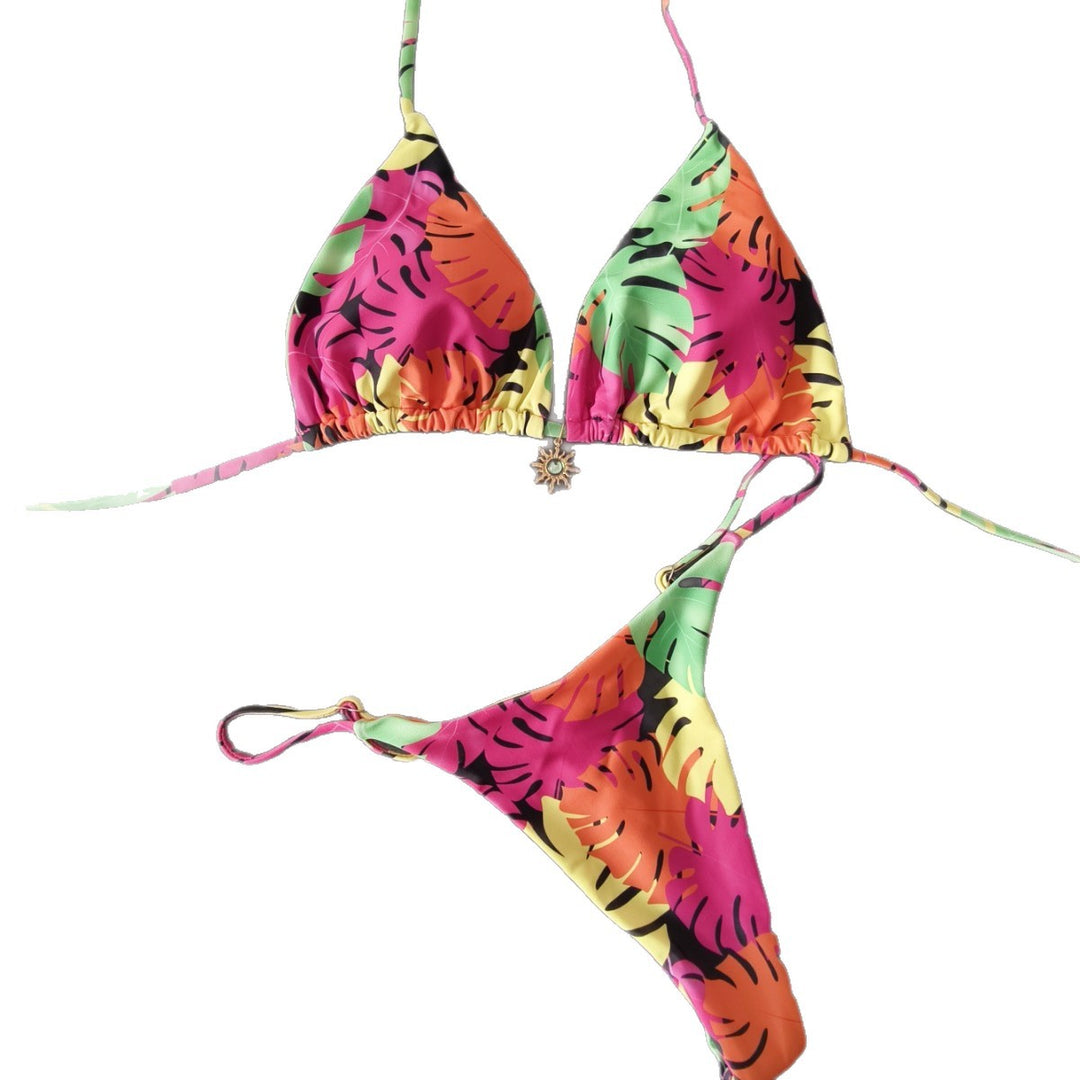 Women's triangle bikini with tropical leaf pattern Mune Fashion