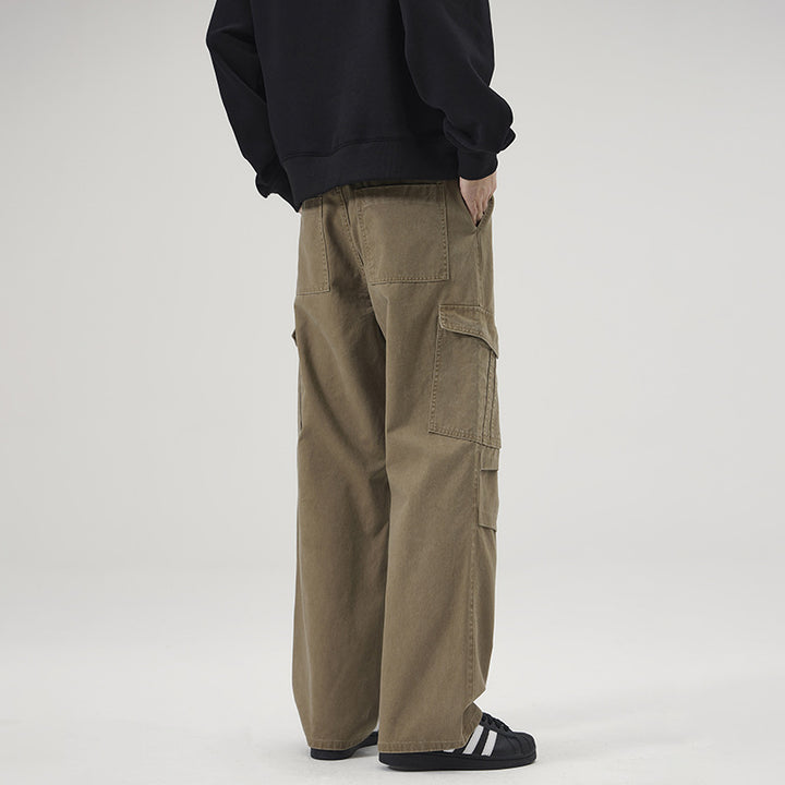 Men's Wide Cargo Pants in Palazzo Cut with Knee Panels and Patch Pockets Mune Fashion