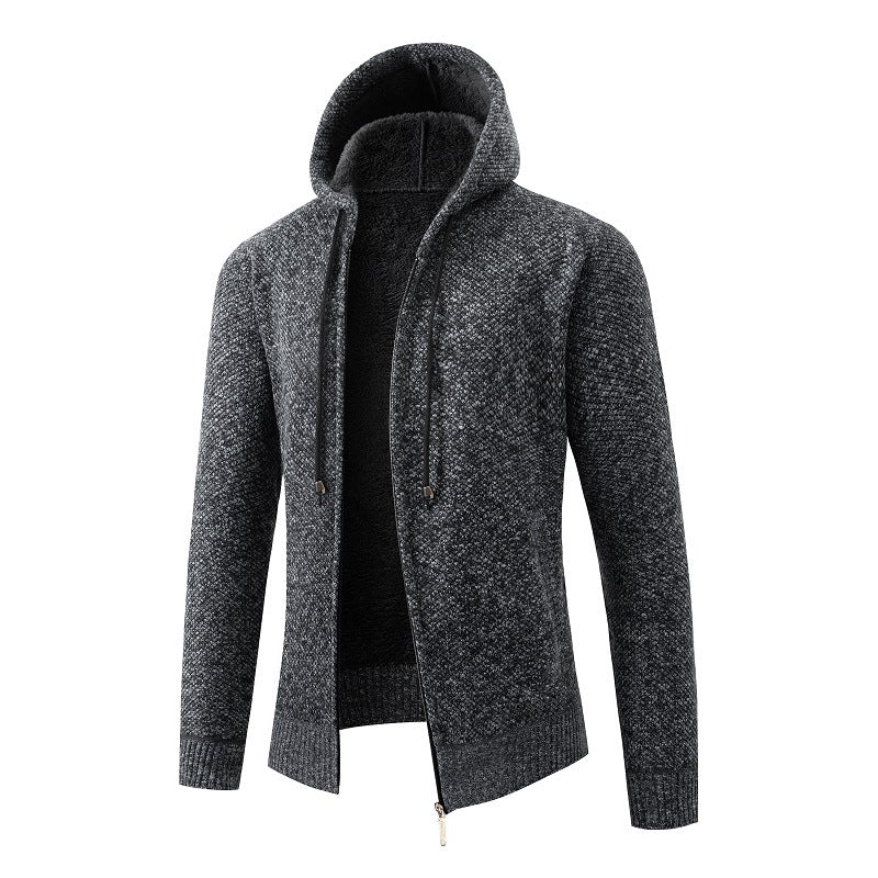 Men's knitted zip hoodie with warm teddy lining, concealed two-way zipper and elastic cuffs Mune Fashion