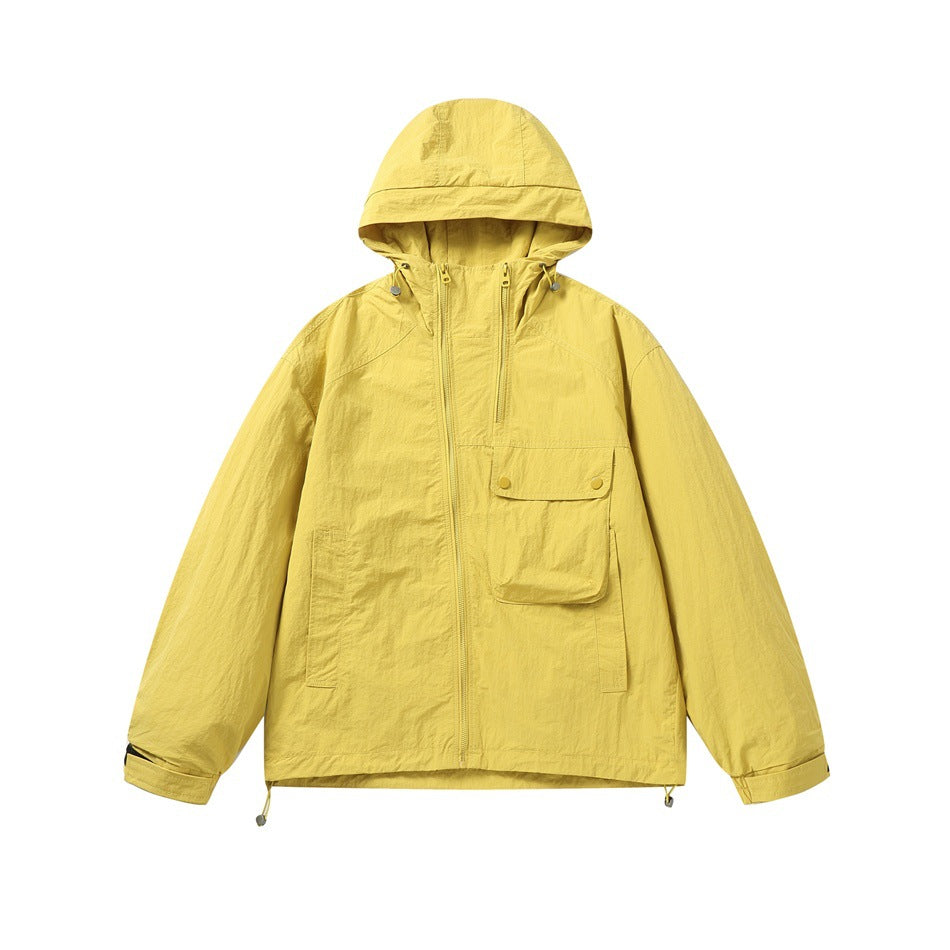 Unisex Lightweight Boxy Windbreaker with Hood, Utility Chest Pocket and Drawstring Mune Fashion