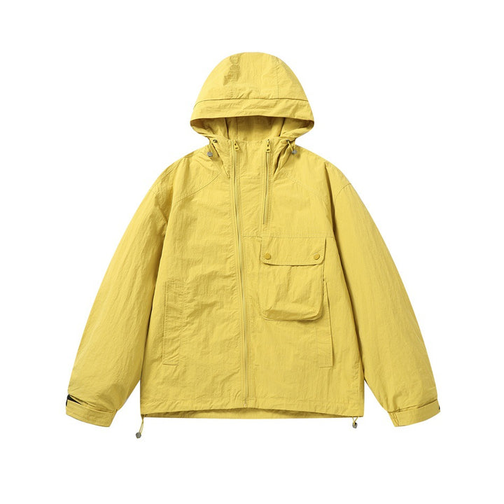 Unisex Lightweight Boxy Windbreaker with Hood, Utility Chest Pocket and Drawstring Mune Fashion
