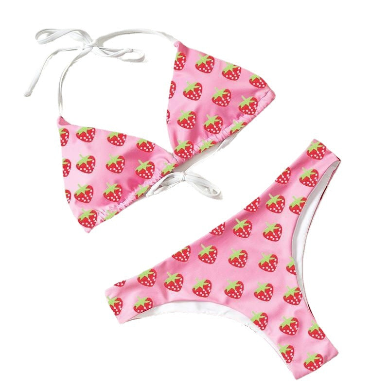 Women's triangle bikini with fruity strawberry print Mune Fashion