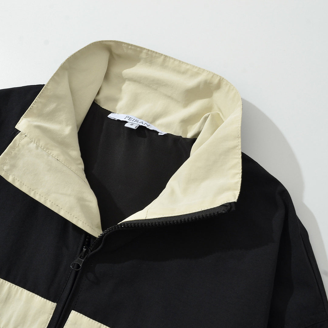 Women's sporty track jacket with high stand-up collar and contrasting stripes Mune Fashion