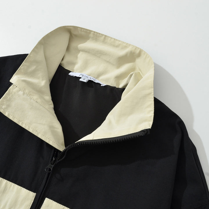 Women's sporty track jacket with high stand-up collar and contrasting stripes Mune Fashion