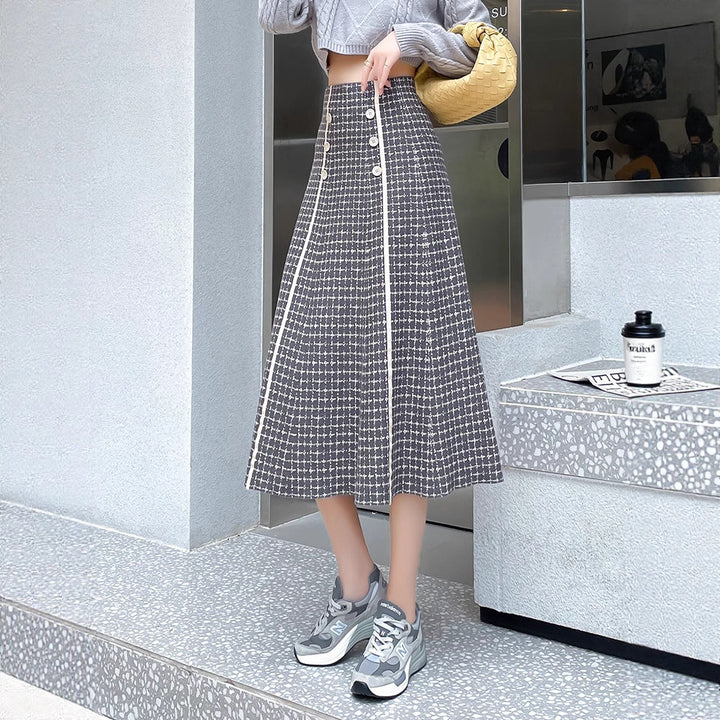 Ladies Long A-Line Skirt with Button Details Mune Fashion