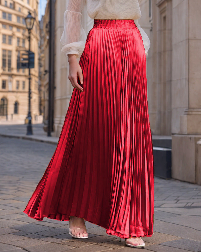 Women nan Maxi skirt pleated from flowing satin with elastic waistband Mune Fashion