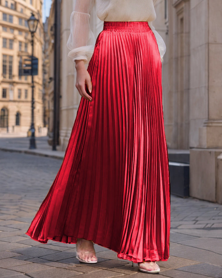 Women nan Maxi skirt pleated from flowing satin with elastic waistband Mune Fashion