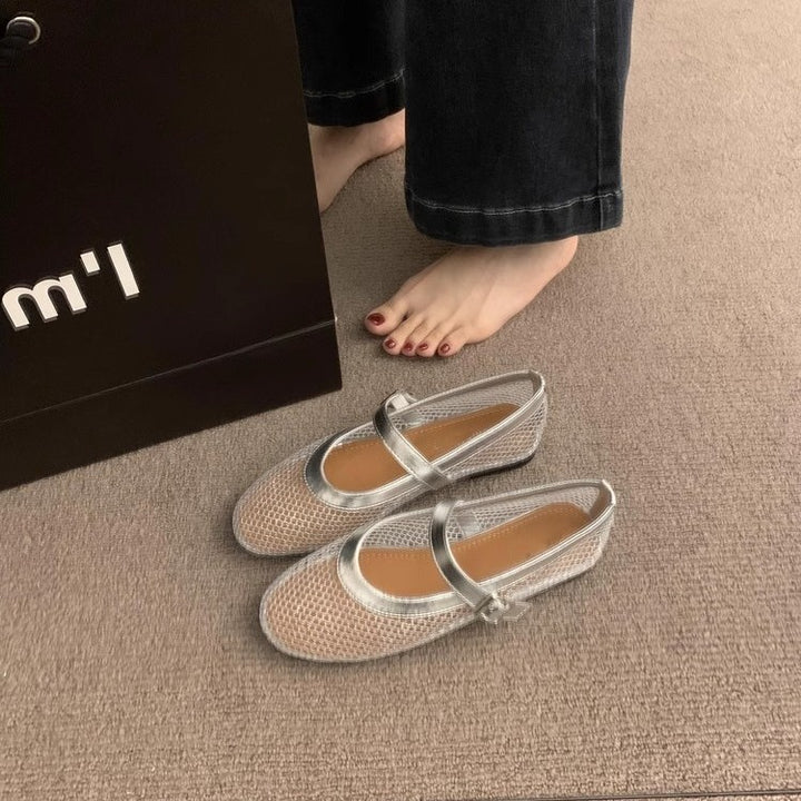 Damen Atmungsaktive Netz-Ballerinas im Mary-Jane-Stil mit verstellbarem Riemen Mune Fashion