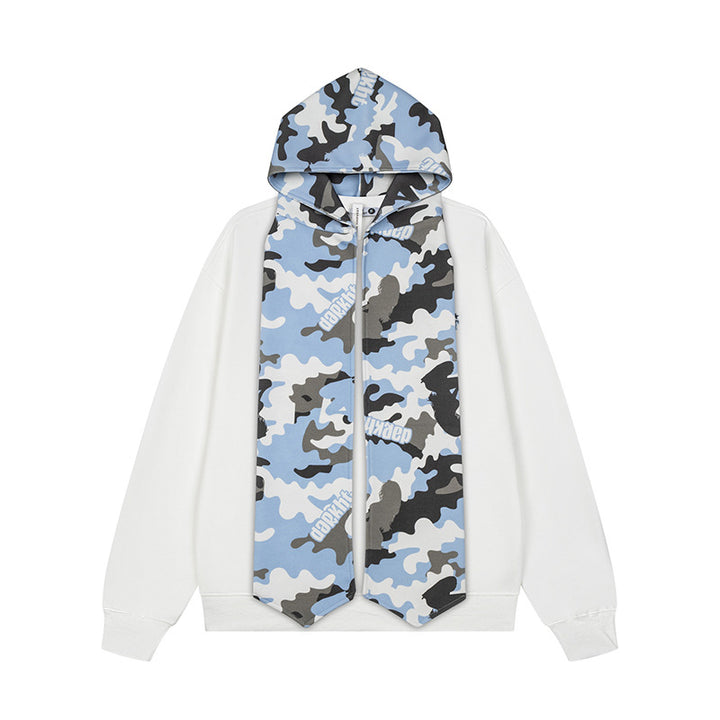 Women's hoodie sweatshirt with extra-long scarf look and front zip Mune Fashion