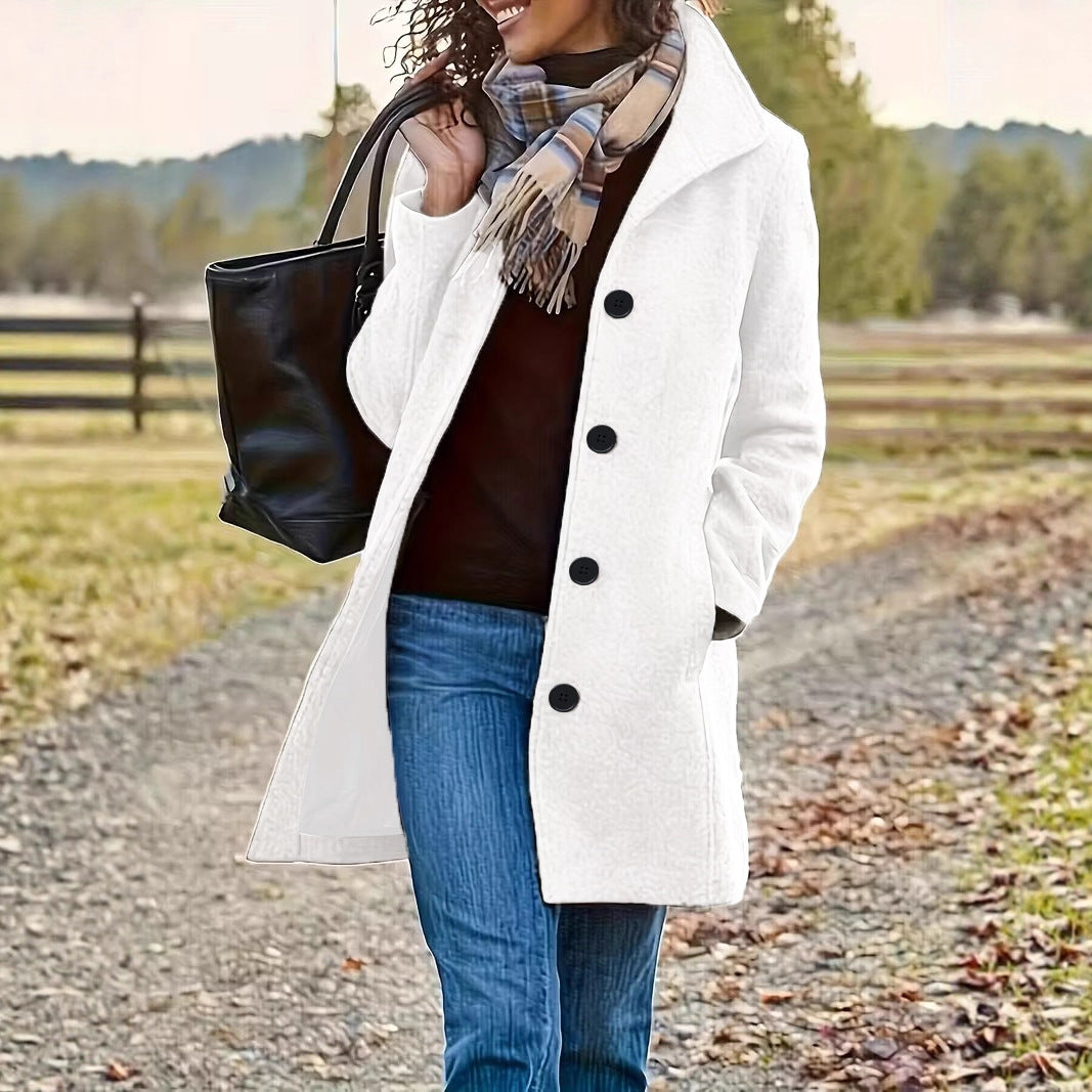 Women's wool-like teddy short coat with stand-up collar and side entry pockets Mune Fashion
