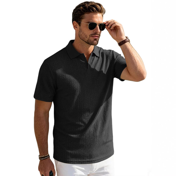 Men's elegant short-sleeve polo made of structured micro-jacquard cotton blend with shape-retaining shirt collar Mune Fashion