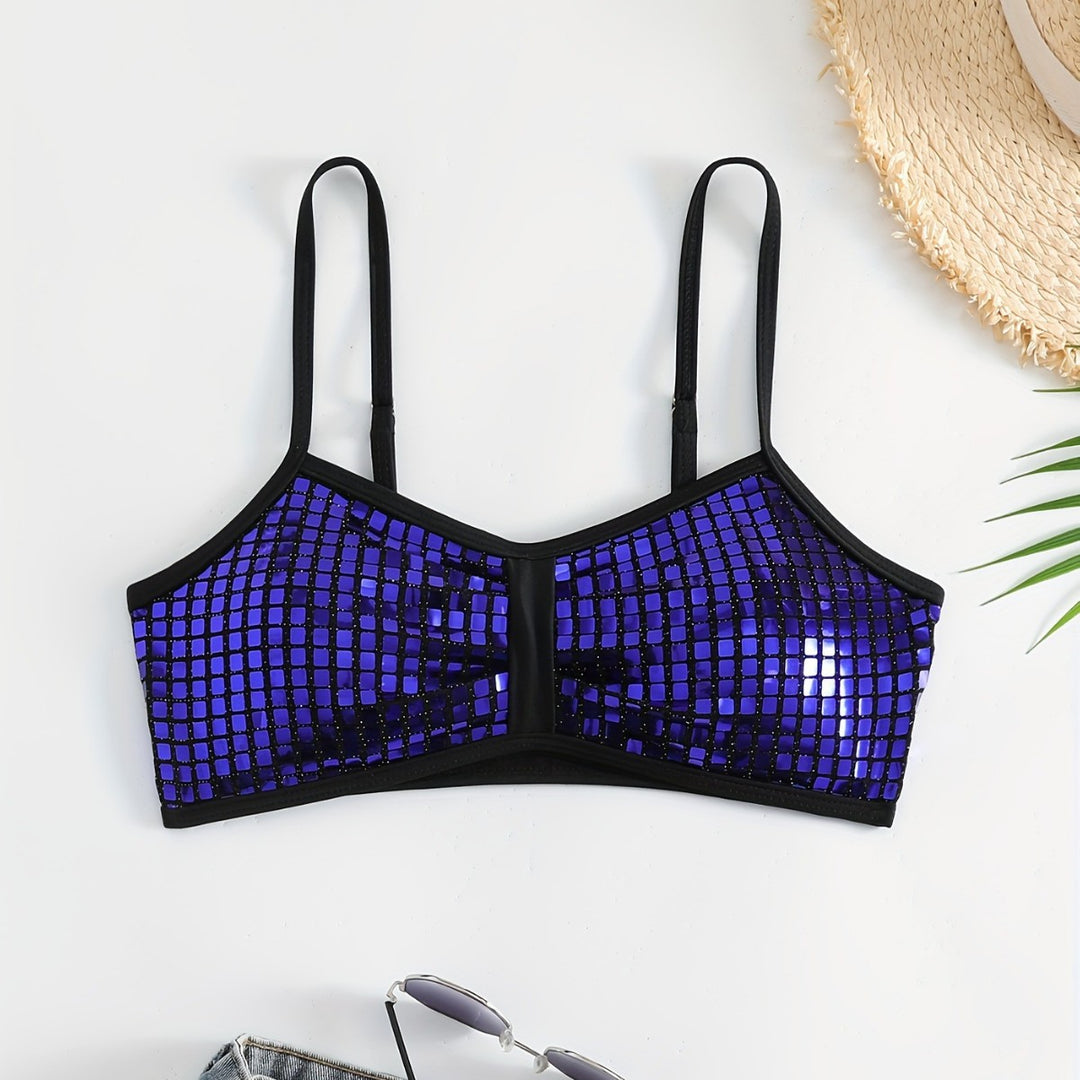 Women's Crop Bikini Top with Glittering Mesh Design Mune Fashion