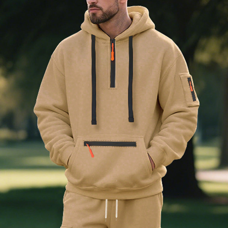 Men's half-zip hoodie with sealed zippers, kangaroo zip pocket, and arm pocket Mune Fashion