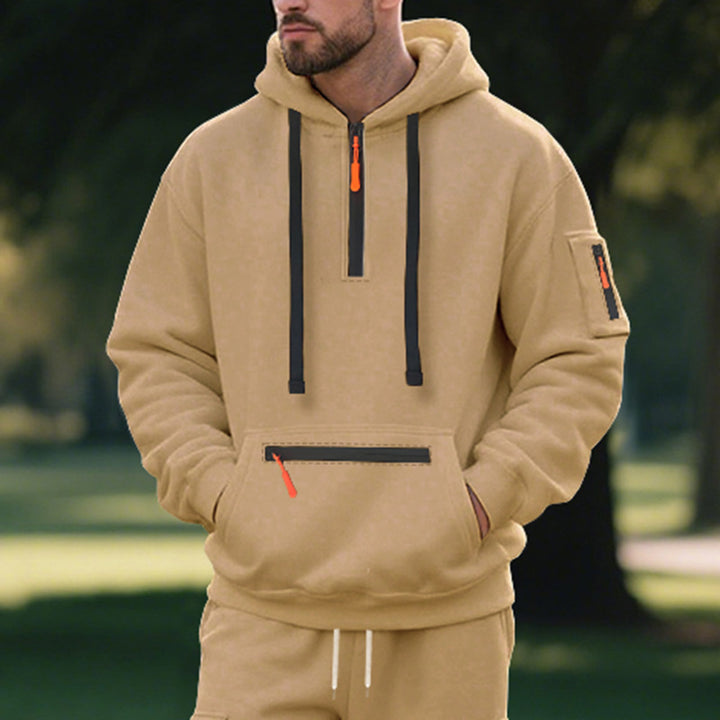 Men's half-zip hoodie with sealed zippers, kangaroo zip pocket, and arm pocket Mune Fashion