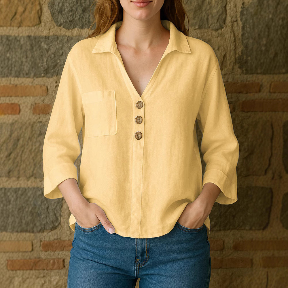Women's loose long sleeve blouse with button details Mune Fashion