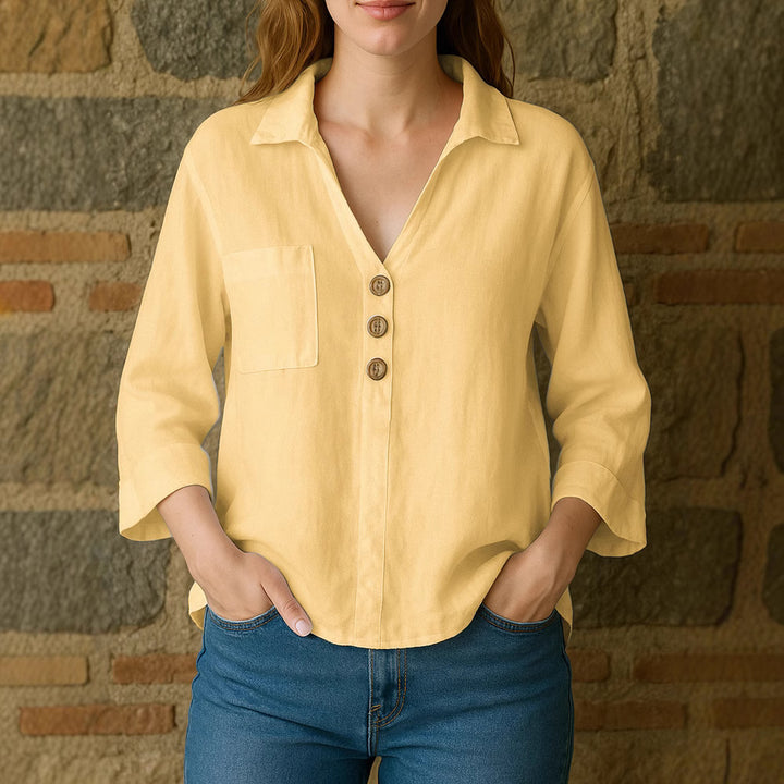 Women's loose long sleeve blouse with button details Mune Fashion