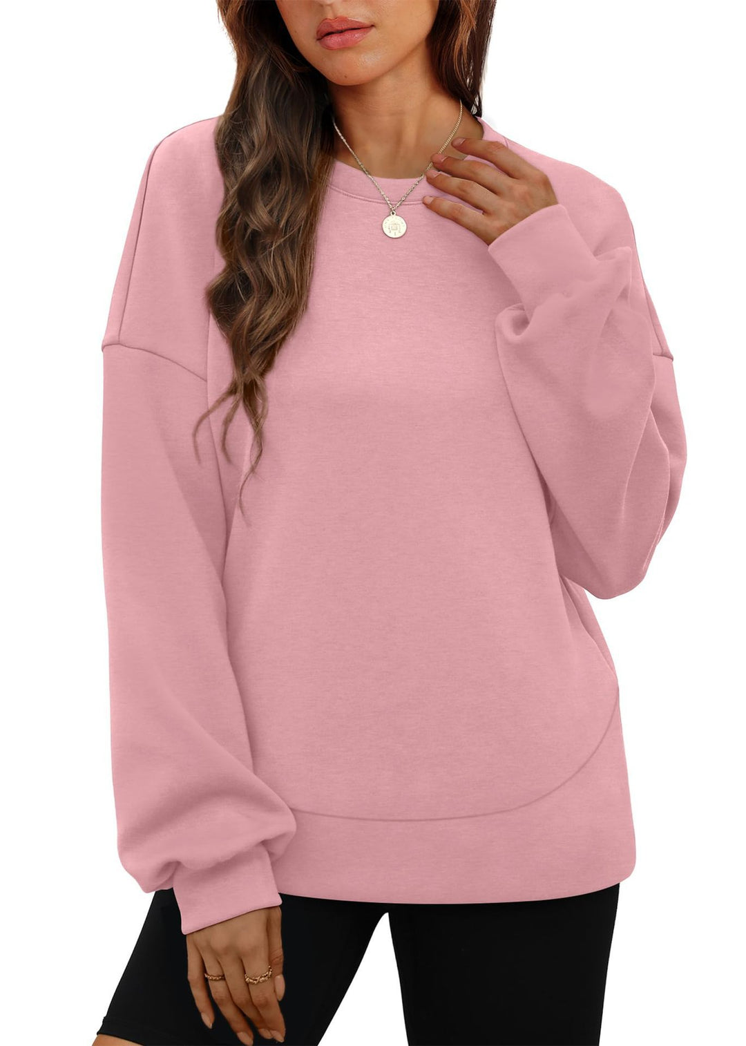 Women's casual oversized round neck sweatshirt with dropped shoulder, rounded hem, and soft inner lining Mune Fashion