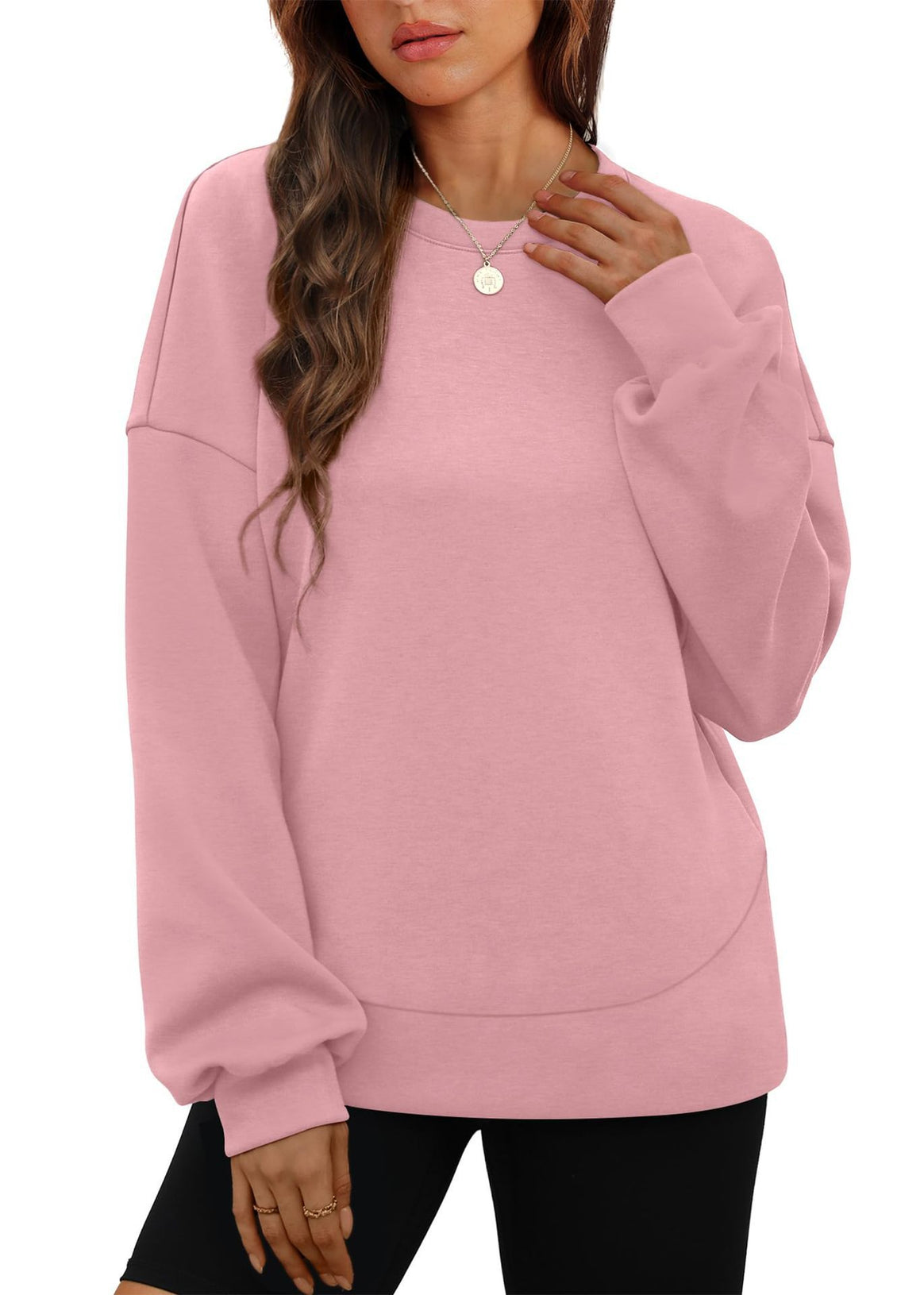 Women's casual oversized round neck sweatshirt with dropped shoulder, rounded hem, and soft inner lining Mune Fashion