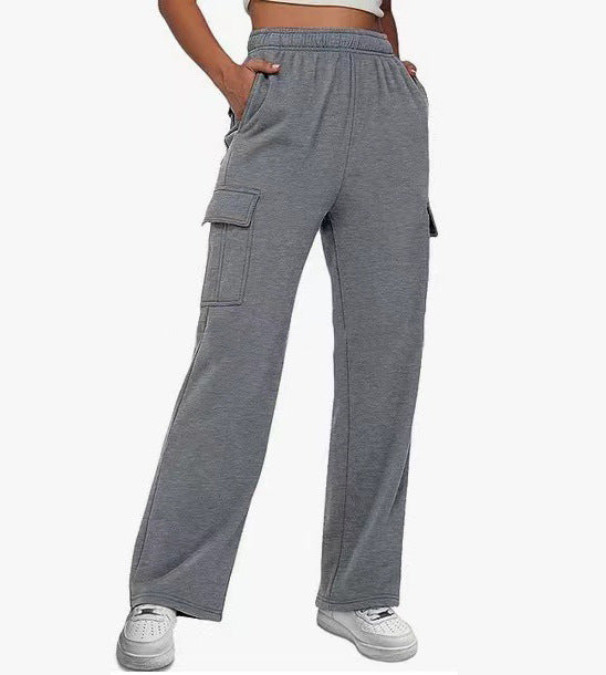 Women's casual cargo leisure pants with wide leg elastic waistband and patch pockets Mune Fashion