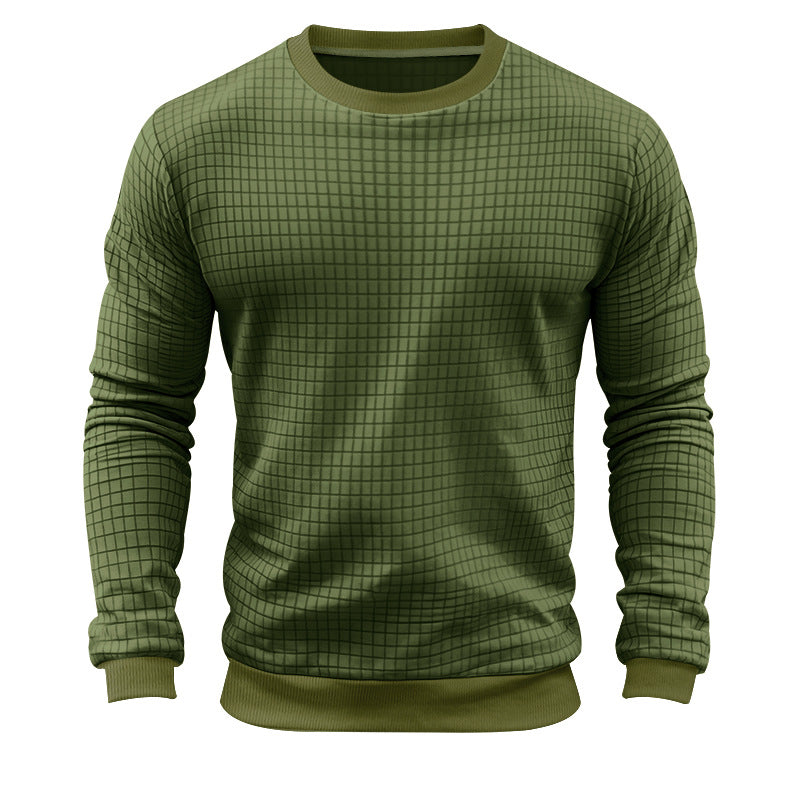 Men's textured check knit sweatshirt with round neck and body-hugging athletic fit Mune Fashion