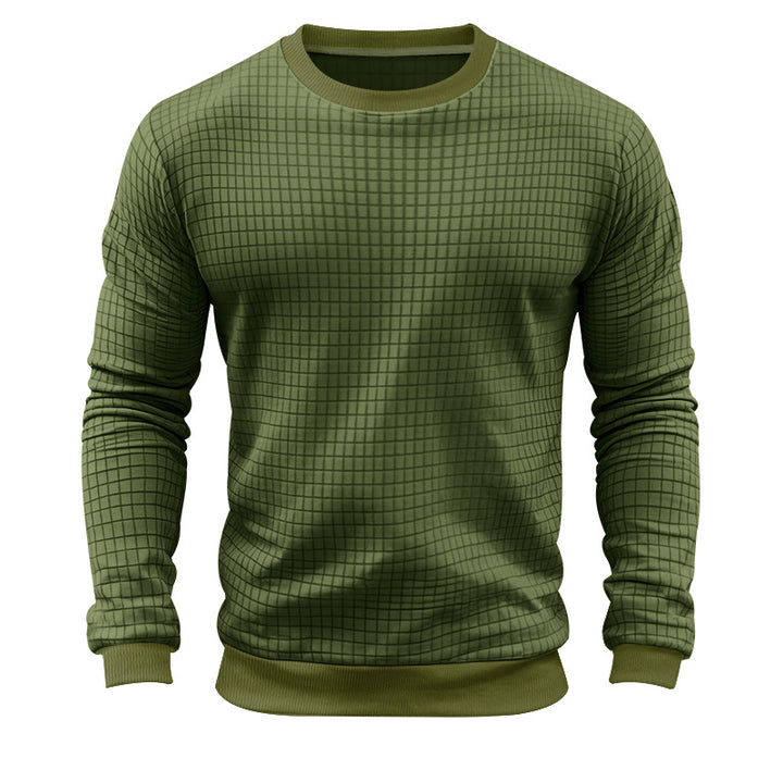 Men's textured check knit sweatshirt with round neck and body-hugging athletic fit Mune Fashion