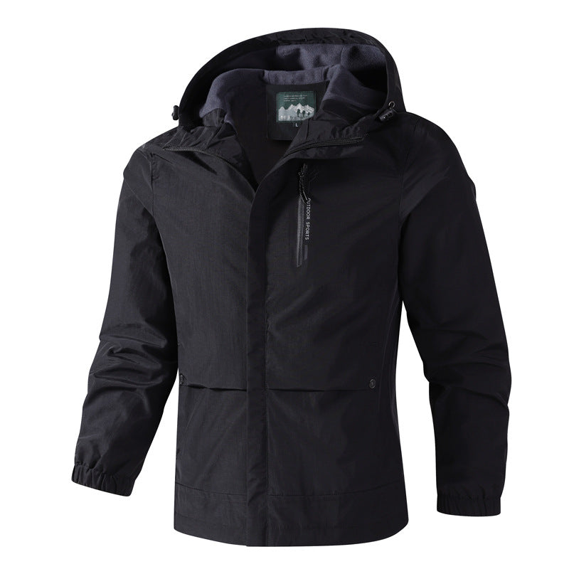 Men's Waterproof Softshell Rain Jacket with Hood, Chest Zip and Fleece Inner Collar Mune Fashion
