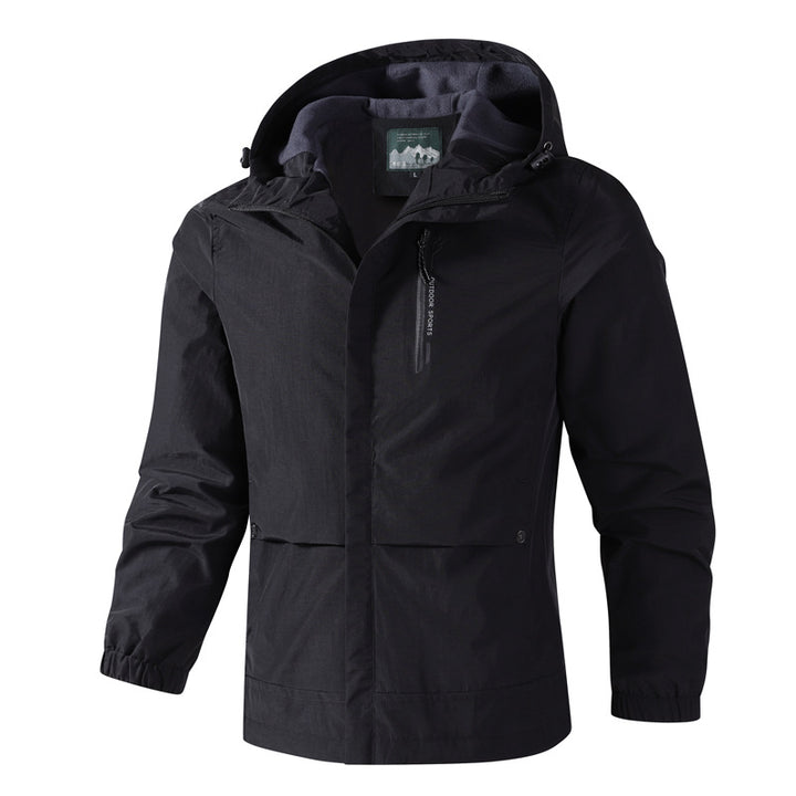 Men's Waterproof Softshell Rain Jacket with Hood, Chest Zip and Fleece Inner Collar Mune Fashion