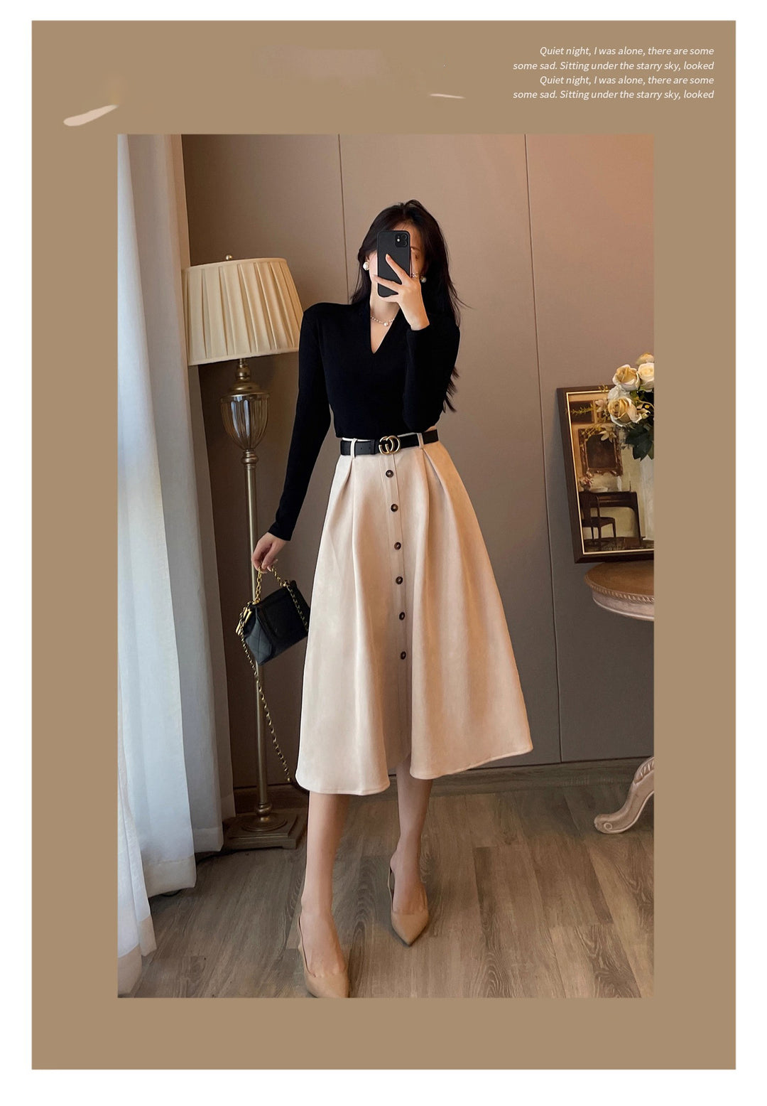 Ladies Elegant Midi Dress with Button Placket Mune Fashion