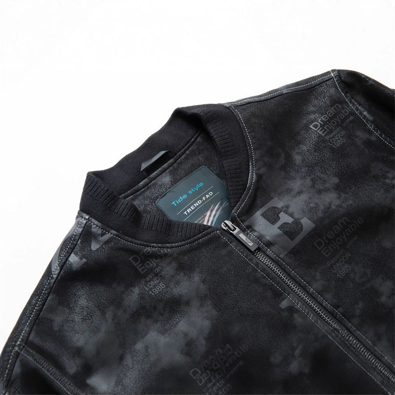 Men's leather imitation blouson with all-over print, zipper and ribbed cuffs Mune Fashion