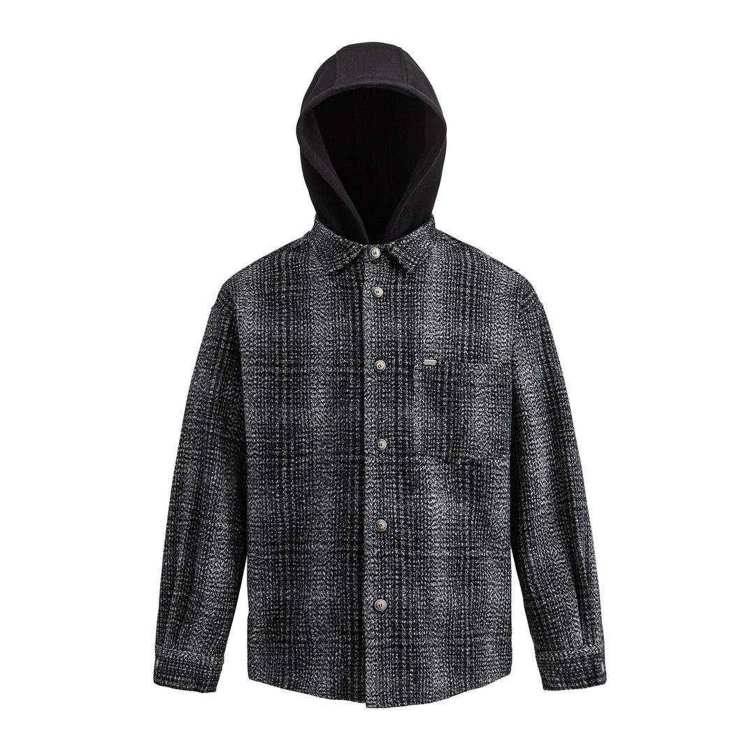 Men's Hooded Overshirt in Wool Blend with Check Pattern and Inserted Chest Pocket Mune Fashion