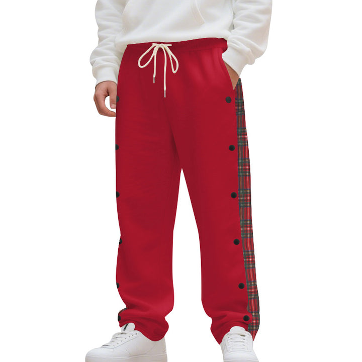 Men's checked side stripe joggers with snap button fly and elastic drawstring Mune Fashion