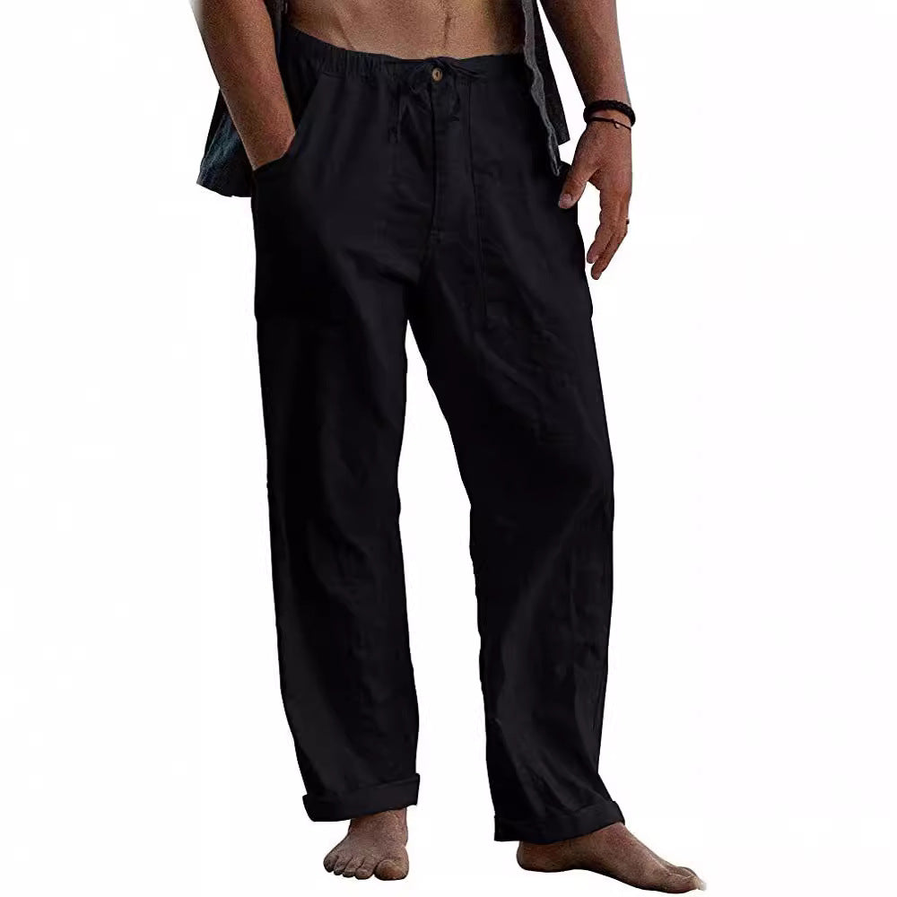 Men's light linen pants with elastic waistband and straight cut Mune Fashion