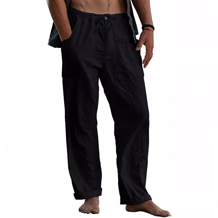 Men's light linen pants with elastic waistband and straight cut Mune Fashion